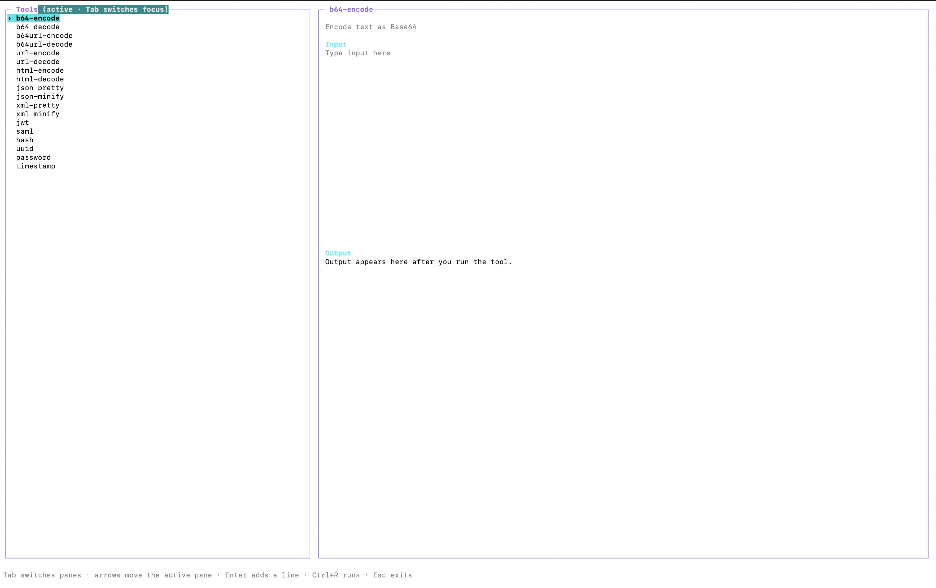 Utils CLI terminal UI showing available developer utility commands